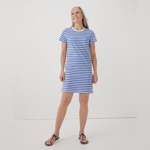 Pact Soft Spun Tee Dress in Blue and White Stripe Size Small Organic Cotton